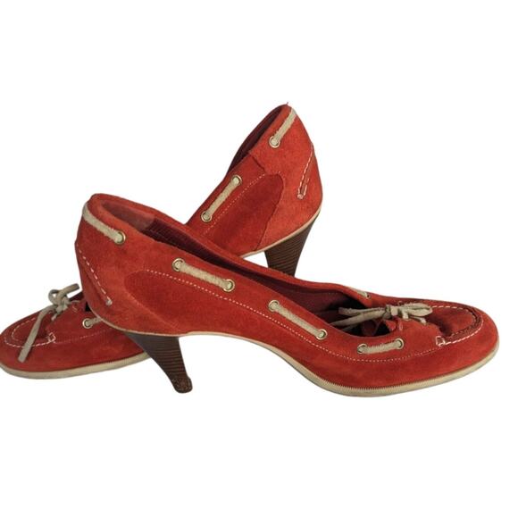 Bally High Heels Balmoral Red Suede with Rawhide Trim. Size 40/10 Made in Italy - Picture 1 of 12